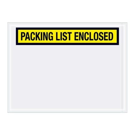 Box Packaging Panel Face Envelopes, "Packing List Enclosed" Print, 6"L x 4-1/2"W, Yellow, 1000/Pack PL441